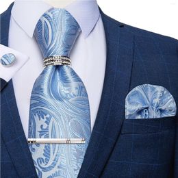 Strikjes Lichtblauw Paisley Zijde Voor Mannen Bruiloft Bruidegom Accessoires Stropdas Set Met Stropdas Ring Zilveren Clip Gravata Masculina