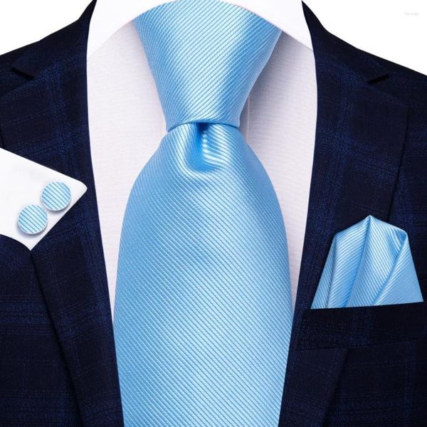 Noeuds papillon bleu clair solide soie mariage cravate pour hommes cadeau hommes cravate Handky bouton de manchette mode affaires fête Dropshiping Hi-Tie Designer