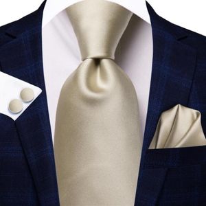 Bow Ties Light Champagne Solid Silk Wedding Tie voor heren Handky manchetjes Ntralingsset Fashion Design Business Party Drop Hi-Tie 301p