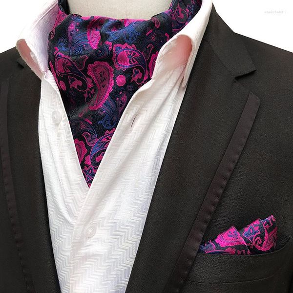 Pajaritas Linbaiway Hombres Trajes Ascot Tie Set para hombre Cravat Pañuelo Floral Paisley Bolsillo Cuadrado Boda Logotipo personalizado