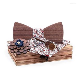 Strikjes Linbaiway Hout Bowtie Zakdoek Broches Manchetknopen Stropdas Clips Set Voor Mannen Pak Houten Vlinders Strikjes Geschenken