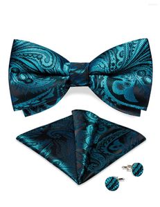 Noeuds papillon de luxe bleu noir cravate pré-nouée et mouchoir ensembles de boutons de manchette pour homme mariage affaires mode hommes noeud papillon Paisley noeuds