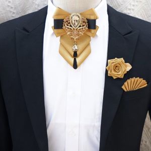 Strikjes Luxe Vlinderdas Broche Zakdoek Set Heren High-end Sieraden Cadeau Mode Brits-Koreaanse Mannen Bruiloft Accessoires 230215