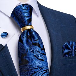 Bow Ties Luxury heren Royal Blue Paisley Tie Set zakdoek manchetknopen 8 cm breed bruiloft accessoires cadeau voor mannen drop