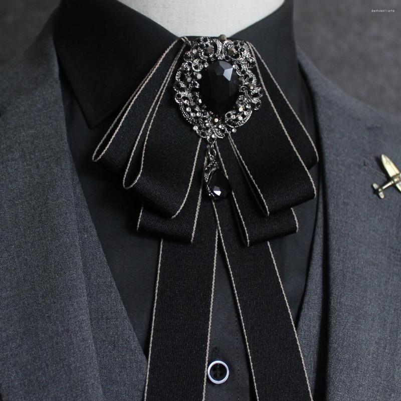 Bow bağları lüks erkekler düğün parti boyun yaka gömlek şık kravat kravat kadın ipek şerit alaşım kelebek kravat siyah rhinestone bowtie