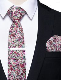 Bow Ties Luxury Rose Red Floral Men's Tie Mariage de coton Coton Coton Imprimé Pocket Pocket Square Clip Set Homme Accessoires
