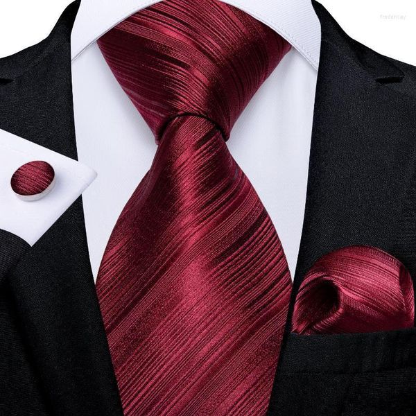 Pajaritas de lujo rojo a rayas diseño sólido seda para hombres 8 cm marca corbata conjunto pañuelo gemelos accesorios de boda regalo fred22