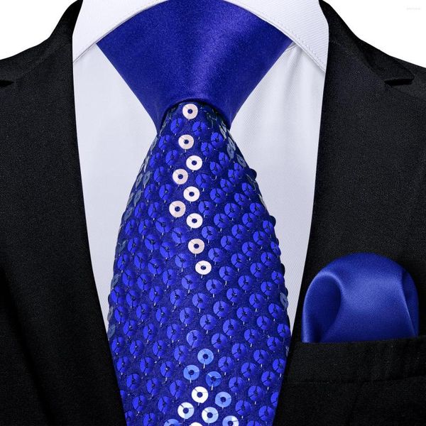 Pajaritas de lujo azul real brillante lentejuelas corbata bolsillo cuadrado conjunto hombres mujeres puesta en escena Paillette accesorios corbata al por mayor