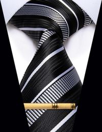 Noeuds papillon Cravate rayée de luxe pour homme Cravate Jacquard noir blanc avec clip Set Male Shrit Dress Accessoires Corbatas Para Hombre Gift