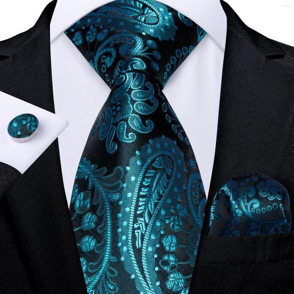 Pajaritas de lujo verde azulado azul Cachemira Floral seda para hombres pañuelo gemelos accesorios de fiesta de boda 8cm corbata conjunto regalo