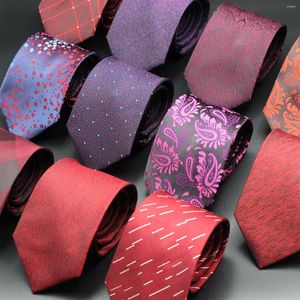 Pañuelos de lazo Corbata de lujo Rojo Púrpura 8 cm Alta calidad Venta al por mayor Moda Reunión de negocios Boda Corbata diaria Cravat