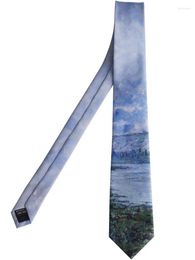 Corbatas de moño Corbatas para hombres Diseño original Pintura al óleo Amanecer del río Sena Monet Corbata estampada azul Corbata universitaria retro