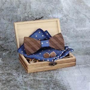 Boogbladen handmatige houten tie zakdoek set heren bowtie houten holte gesneden en doos voor mannen gravata cravate homme