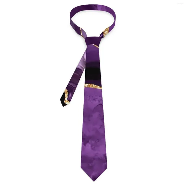 Pañuelos de lazo Estampado de mármol Corbata Púrpura y dorada Cuello de negocios Unisex Adulto Moda fresca Accesorios de corbata Cuello gráfico de calidad