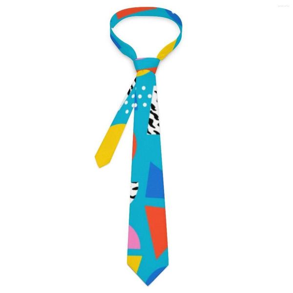 Pajaritas Memphis Retro Tie Geométrico Patrón colorido Cuello impreso Cuello casual para hombres Accesorios de corbata de boda