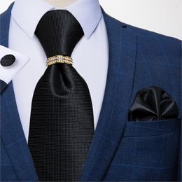 Bow banden heren stropdas zwarte solide bruiloft zijden stropdas voor mannen zakdoek manchetknopen ringen set dibangu designer modefeest jz-03-251