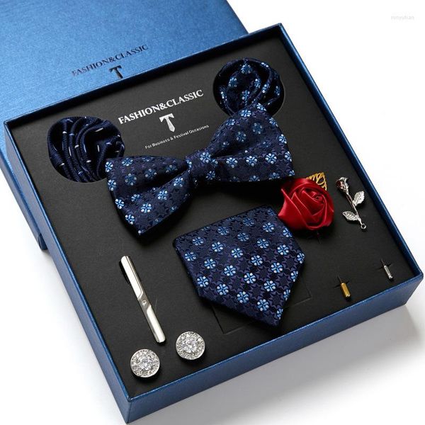 Pajaritas Corbata de hombre Pajaritas de lujo Broche cuadrado de bolsillo Gemelos Conjuntos de clip de corbata con caja de regalo Regalos para el día del padre