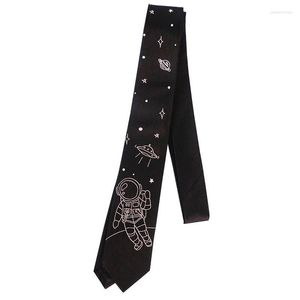Noeuds papillon hommes Original cravate broderie 7 cm noir cravate chemise accessoires pour hommes femmes fait à la main uniforme astronaute