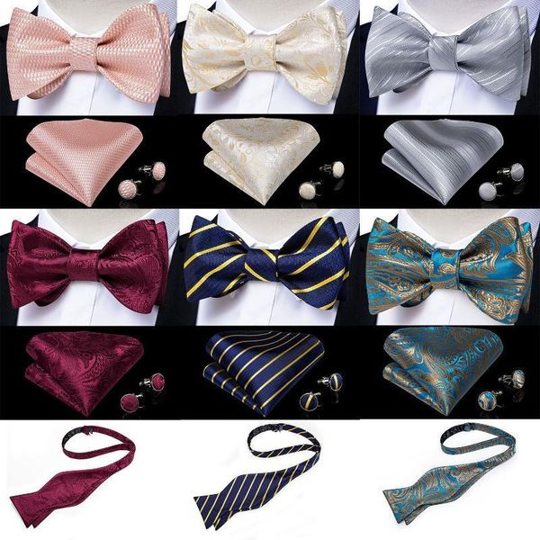 Bow Ties Men's Tip Menefly Fashion Fashion Wedding Farty Red Pink Blue Striped Paisley Bowknot Set Hanky ​​Gufflink DibanGubow Enek22