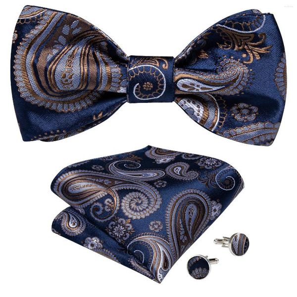 Noeuds papillon hommes noeuds papillon soie Homme Floral bleu cravate boutons de manchette mouchoir 3 pièces ensemble pour fête de mariage bal costume formel accessoires smoking