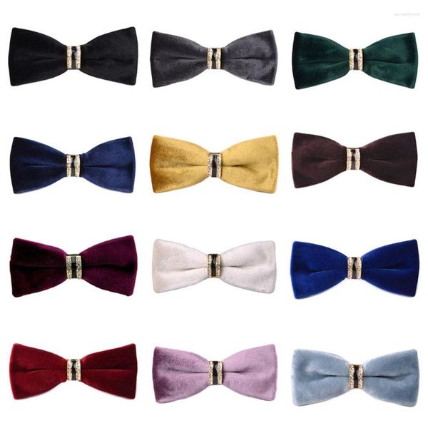 Pajaritas Hombres Alta calidad Crystal Velvet Bowtie Wedding Party Corbata ajustable Corbata