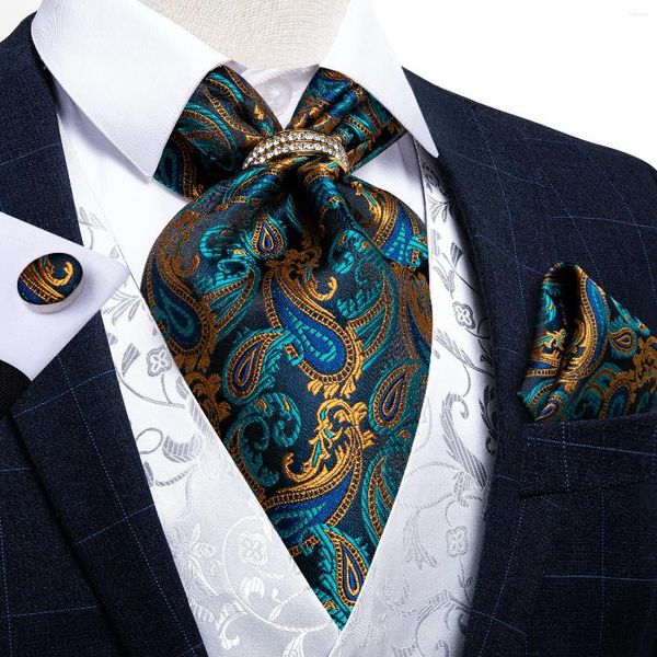 Noeuds papillon pour hommes Ascot Vintage vert sarcelle or Paisley classique mariage formel cravate auto Gentleman soie cravate écharpe DiBanGu