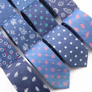 Nœuds papillons pour hommes, en coton bleu, Denim, couleur unie, étroite, largeur de 6cm, Slim, Cravate, fleur, points, cravates d'affaires