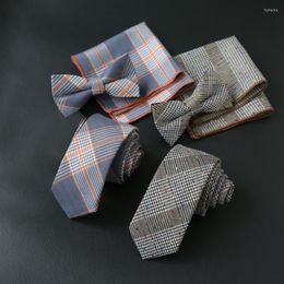 Corbatas de moño para hombre, conjuntos de corbatas formales de negocios, corbata a rayas a cuadros a cuadros y pañuelo cuadrado de bolsillo con pajarita