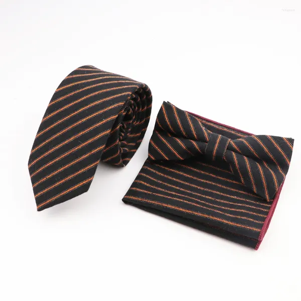 Pajaritas Moda clásica para hombre 14 Corbata de color Pañuelo Conjunto de pajarita Traje de corbata a rayas para el novio Accesorio de fiesta de boda de negocios Regalos