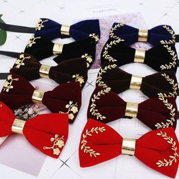 Fliegen Herren Gold Blumen Krawatte Samt Fliege Weihnachten Jahr Jäten Verziert Luxus Kragen Schmuck Geschenke Blatt