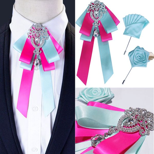 Noeuds papillon Hommes Nouveauté Style Bowtie Set Luxe Business Banquet Party Costume De Mariage Chemise Bijoux Strass Broche Serviette De Poche 3pcsBow