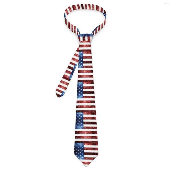 Pañuelos de lazo Corbata para hombre Bandera americana Cuello rojo Sparkles de imitación Novedad de moda Collar informal Accesorios de corbata de fiesta de boda personalizados