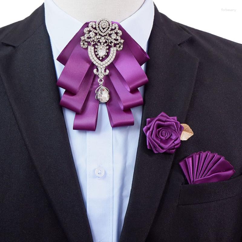 Gravatas borboletas masculinas conjunto de broche de negócios britânico coreano banquete vestido terno camisa colarinho flores masculino casamento gravata borboleta broches 3 peças conjuntos