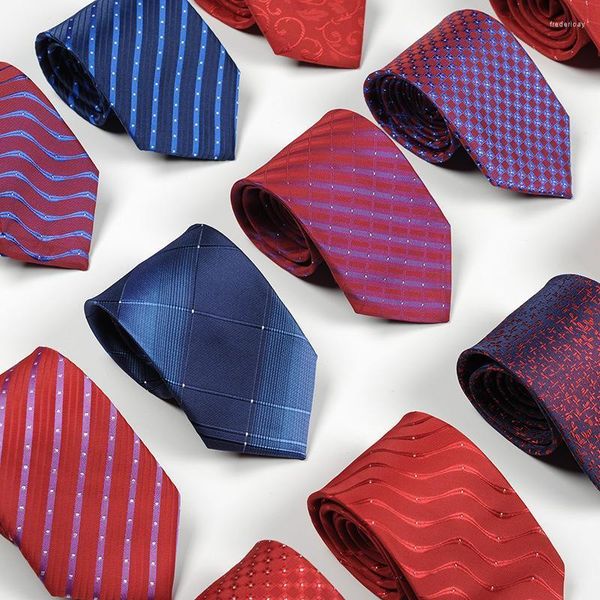 Corbatas de lazo para hombre, corbata de negocios de 8cm, Corbata azul y roja para hombre, Corbatas de boda, Corbatas de seda a rayas, accesorios para el cuello, regalo Fred22