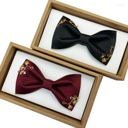 Boog bindjes heren tie mode casual metaal gouden bloemen boog voor mannen hoge kwaliteit solide kleur zwarte wijn rode vlinder