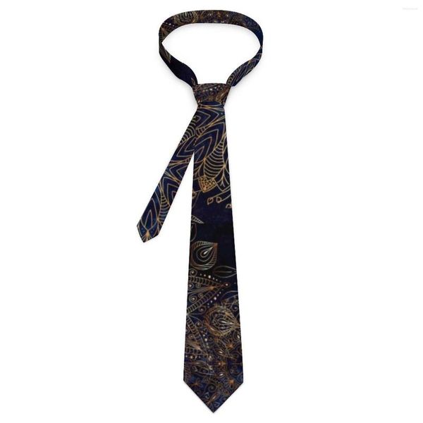 Pañuelos de lazo Corbata para hombre Floral Mandala Cuello Dorado y azul Clásico Elegante Collar Estampado Cosplay Fiesta Accesorios de corbata de alta calidad