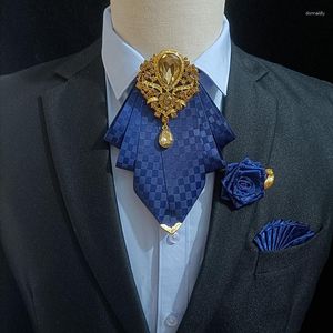 Nœuds papillons pour hommes, ensemble de broches de cravate de mariage, chemises d'affaires britanniques, nœud papillon de luxe original, collier en strass, fleurs, bijoux cadeaux pour hommes