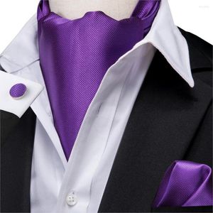 Boog banden mannen zijden ascot vaste paarse cravat formele pochet square manchetjes gezet cadeau voor vader/echtgenoot hi-tie as-1001 groothandel