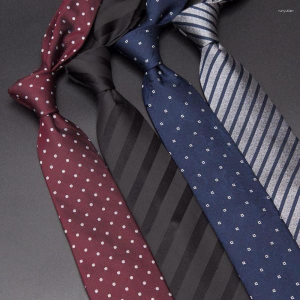 Corbatas de lazo de seda de lujo para hombre, corbatas de 8cm a rayas de puntos a la moda, corbata de Jacquard para hombre de negocios, accesorios para camisa de vestir de boda