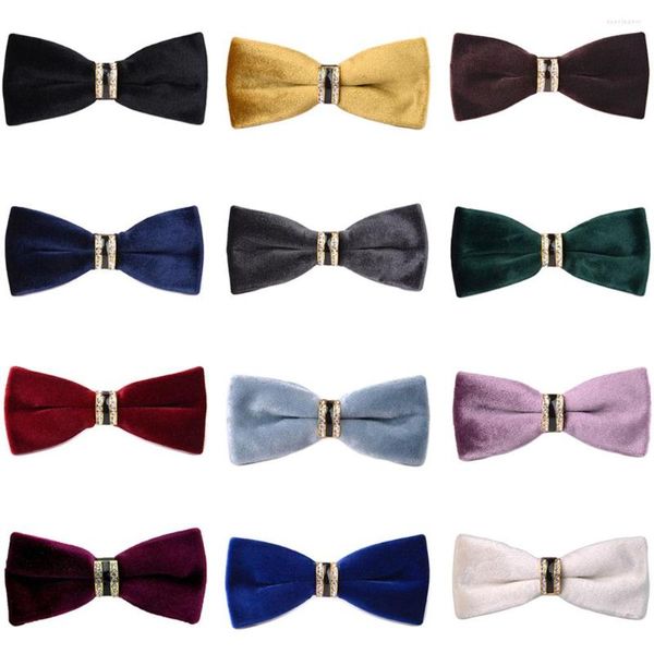 Pajaritas Hombres Color Sólido Pre-atado Terciopelo Cristal Boda Fiesta Bowtie Tuxedo Tie BWTQN0302