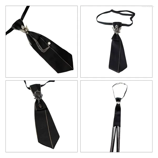 Cravates d'arc hommes Vintage réglable cravate gothique pour strass chaîne en métal cravate pré-attachée de luxe mariage bijoux décoratifs noeud