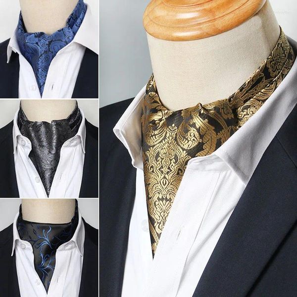 Pajaritas Hombres Vintage Lunares Boda Formal Cravat Ascot Scrunch Self Estilo británico Caballero Poliéster Seda Paisley Corbata de lujo