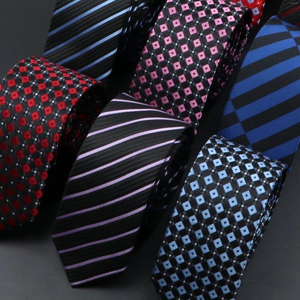 Nœuds papillons hommes 5cm cravate mince rayé plaid rouge noir cravate étroite pour la fête de mariage hommes d'affaires costume formel chemise cravates accessoire cadeau