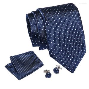Bow Ties Mens Accessoires Blue Polka Dot Slim Business Silk Tie Sets Hanky ​​zakdoek Cufflinks Ntralte voor mannen Gravatas 3 