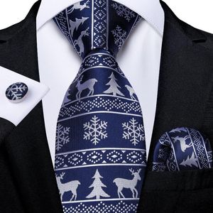 Boogbladen heren kerstset blauw wit 8 cm breed zijden nek stropdas pocket square manchetjes cadeau voor mannen bruiloftsfeest accessoiresbowbow