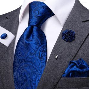 Bow Ties Mens Coldie Luxury 8,5 cm de large Paisley Blue Silk Wedk Tie Pocket Square Cuffink Set Brooch Gift for Men High-Tie Designer