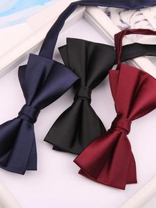 Nœuds papillons pour hommes, couleur unie, réglable, deux couches, pré-nouées, rouge, noir, violet, or, bleu, jaune, vert, pour fête de mariage, cravate d'affaires