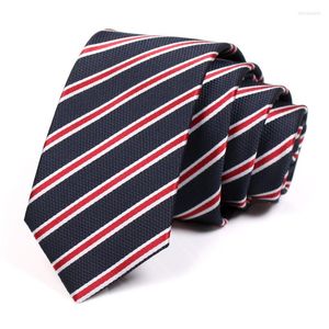Boogbladen heren gestreepte stropdas marineblauw rood 6 cm voor mannen zakelijk pak stropdas geweldig feestwerk mannelijke skinny nek met geschenkdoos