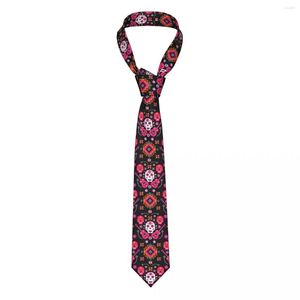 Pajaritas Corbata para hombre Clásico Flaco Mexicano Calaveras de azúcar y flores Corbatas Cuello estrecho Delgado Accesorios casuales Regalo