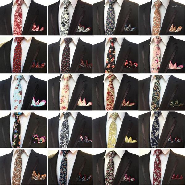 Noeuds papillon hommes Vintage coton Paisley fleur cravate poche carré cravate mouchoir ensemble BWTHZ0150